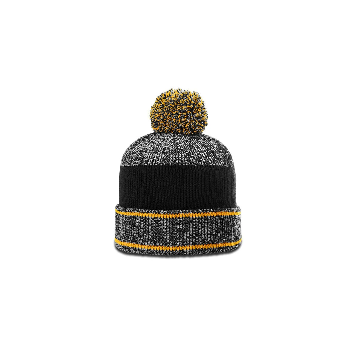 Richardson Grey/Gold/Black Heathered Pom Beanie With Cuff 1 Richardson Grey/Gold/Black Heathered Pom Beanie With Cuff