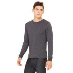 Bella + Canvas Men's Dark Grey Heather Jersey Long-Sleeve T-Shirt -Sportswear Shop 3501 Dark Grey Heather HTS