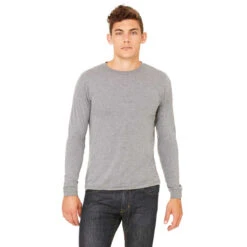 Bella + Canvas Men's Grey Triblend Jersey Long-Sleeve T-Shirt