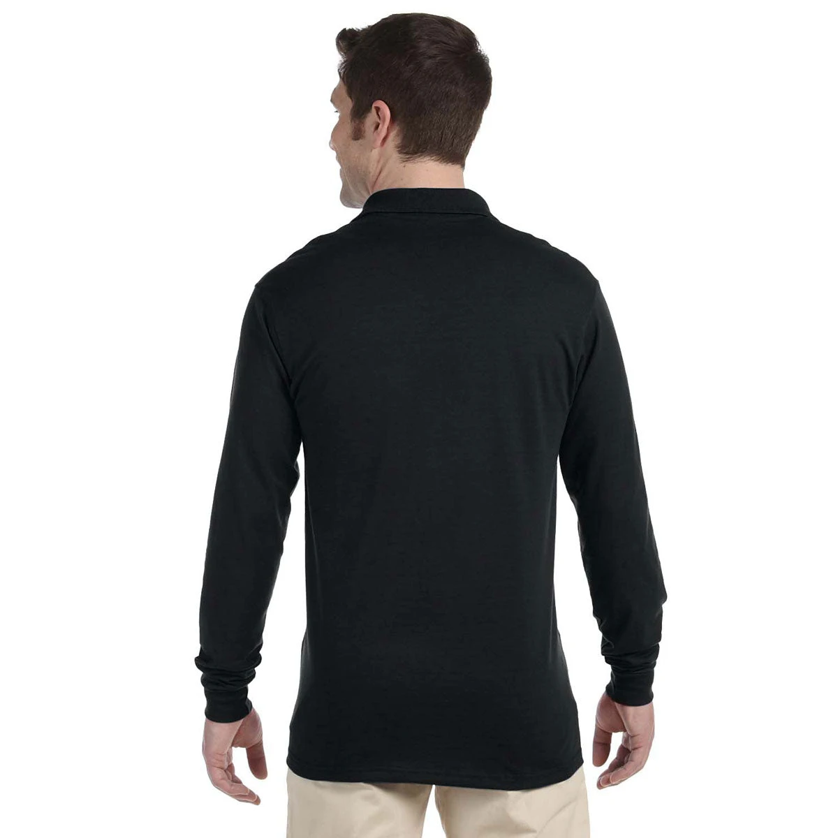 Jerzees Men's Black 5.6 Oz. Spotshield Long-Sleeve Jersey Polo 2 Jerzees Men's Black 5.6 Oz. Spotshield Long-Sleeve Jersey Polo - Image 2