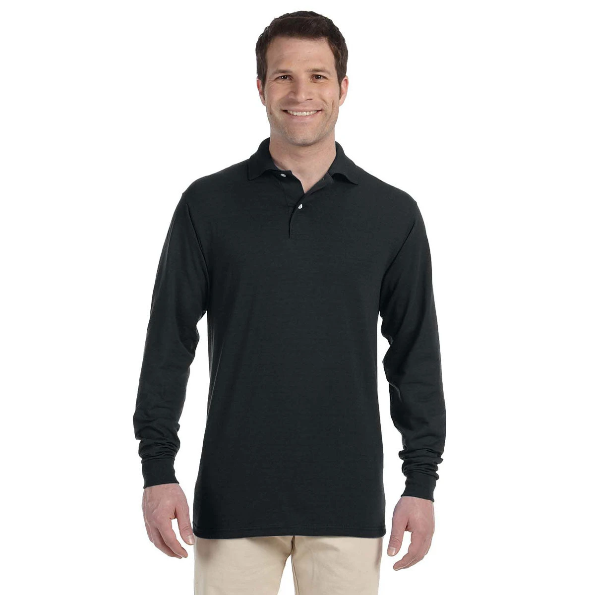 Jerzees Men's Black 5.6 Oz. Spotshield Long-Sleeve Jersey Polo 1 Jerzees Men's Black 5.6 Oz. Spotshield Long-Sleeve Jersey Polo