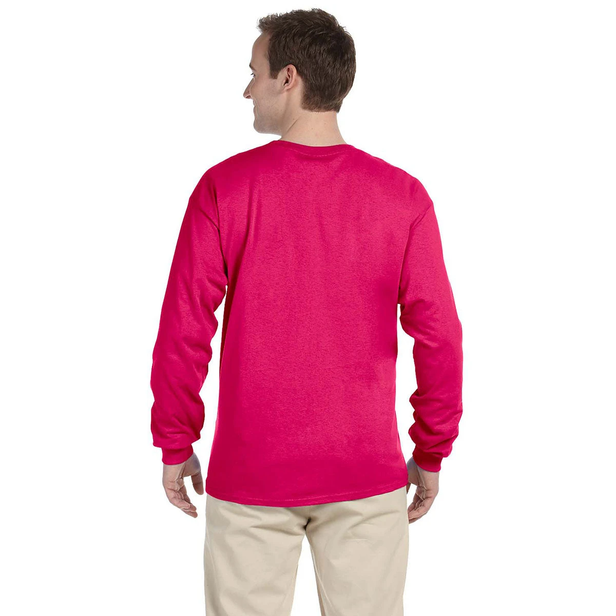 Fruit Of The Loom Men's Cyber Pink 5 Oz. HD Cotton Long-Sleeve T-Shirt 2 Fruit Of The Loom Men's Cyber Pink 5 Oz. HD Cotton Long-Sleeve T-Shirt - Image 2