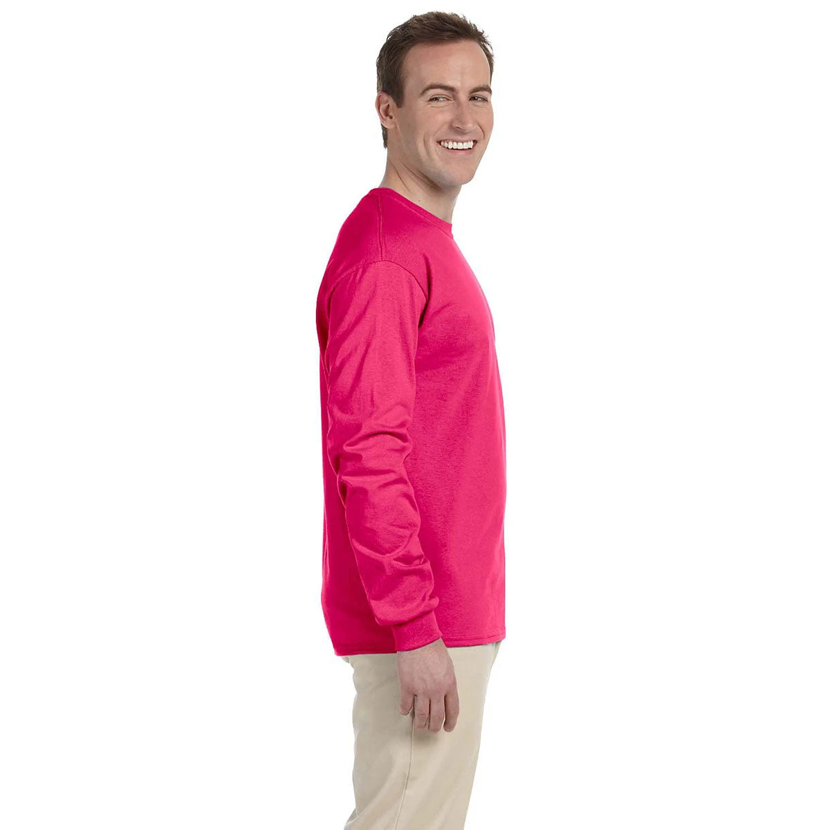 Fruit Of The Loom Men's Cyber Pink 5 Oz. HD Cotton Long-Sleeve T-Shirt 3 Fruit Of The Loom Men's Cyber Pink 5 Oz. HD Cotton Long-Sleeve T-Shirt - Image 3