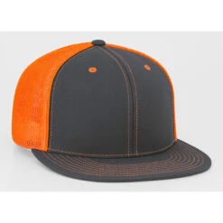Pacific Headwear Graphite/Neon Orange D-Series Fitted Trucker Mesh Cap
