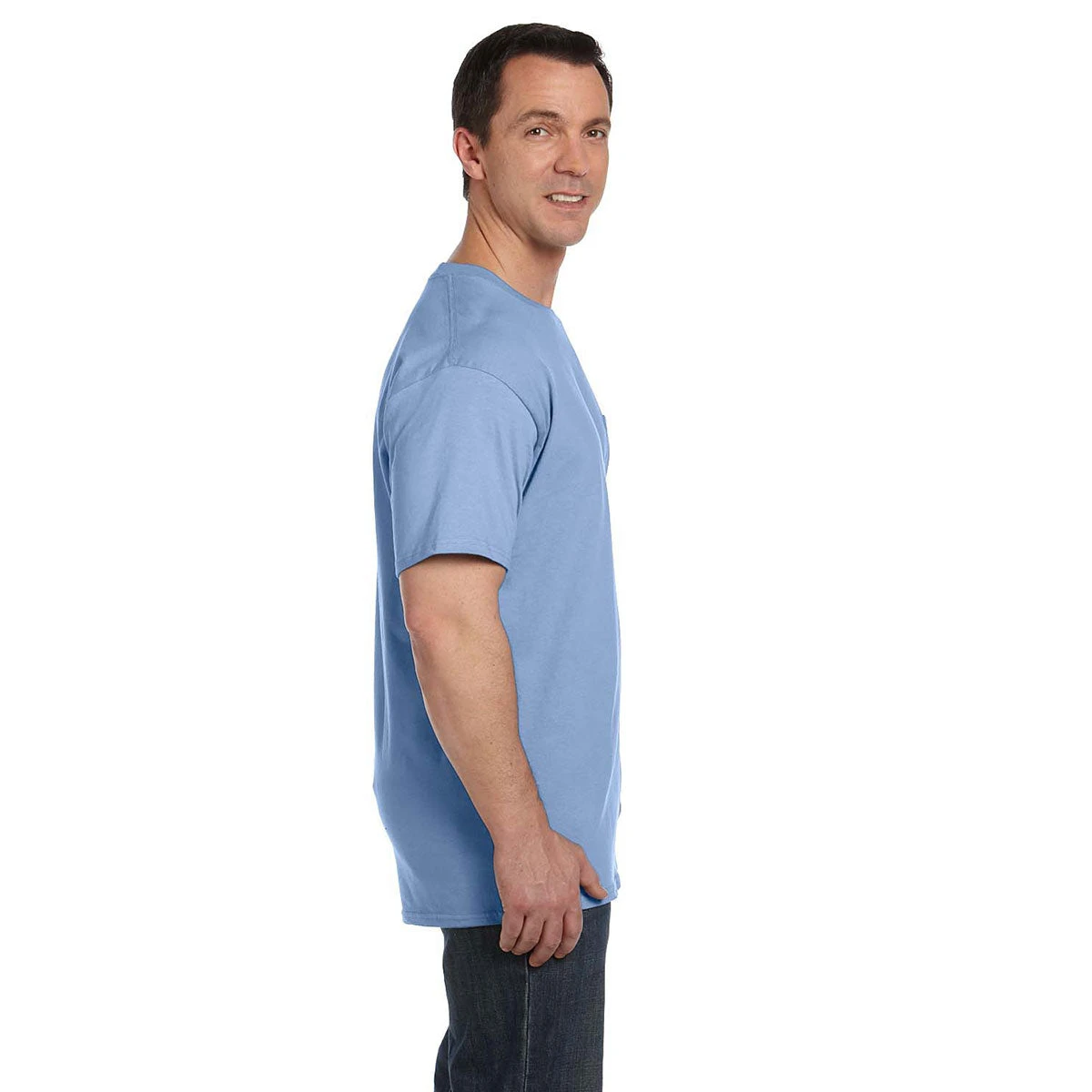 Hanes Men's Light Blue 6.1 Oz. Beefy-T With Pocket 3 Hanes Men's Light Blue 6.1 Oz. Beefy-T With Pocket - Image 3