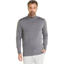 Puma Golf Men's Quiet Shade Heather Cloudspun Grey Label Quarter Zip -Sportswear Shop 532016 Quiet Shade Heather HTF