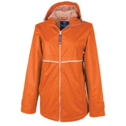 Charles River Women's Orange/Stripe New Englander Rain Jacket With Print Lining