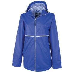 Charles River Women's Royal/Stripe New Englander Rain Jacket With Print Lining