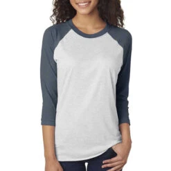 Next Level Unisex Indigo/Heather White Triblend 3/4-Sleeve Raglan Tee -Sportswear Shop 6051 Indigo Heather White HTF