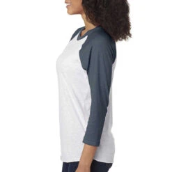 Next Level Unisex Indigo/Heather White Triblend 3/4-Sleeve Raglan Tee -Sportswear Shop 6051 Indigo Heather White HTS