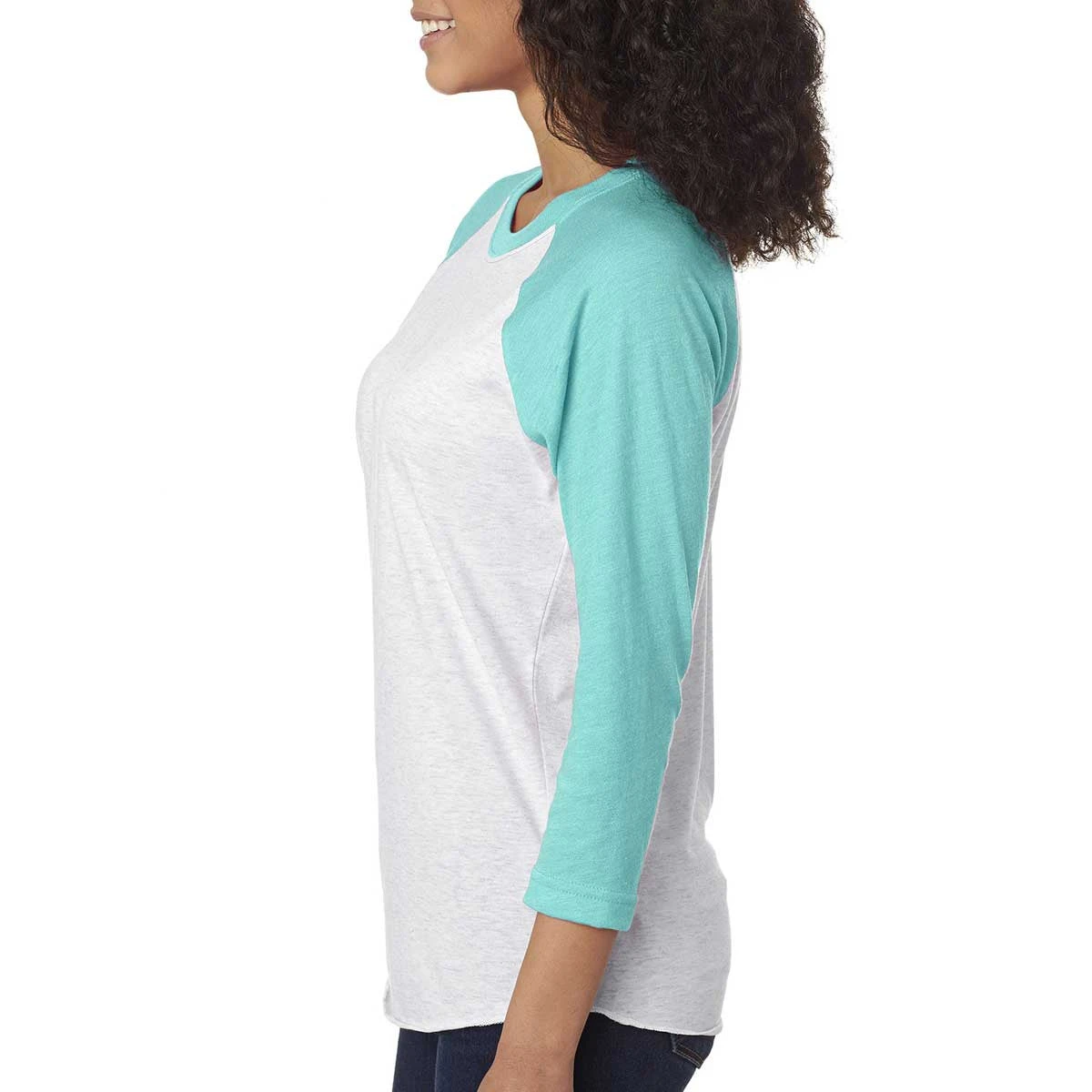 Next Level Unisex Tahiti Blue/Heather White Triblend 3/4-Sleeve Raglan Tee 4 Next Level Unisex Tahiti Blue/Heather White Triblend 3/4-Sleeve Raglan Tee - Image 4