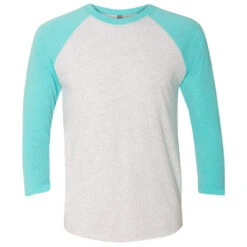 Next Level Unisex Tahiti Blue/Heather White Triblend 3/4-Sleeve Raglan Tee