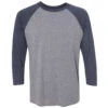 Next Level Unisex Vintage Navy/Premium Heather Triblend 3/4-Sleeve Raglan Tee