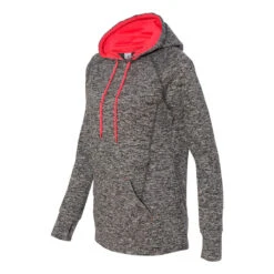 J. America Women's Charcoal Fleck/Fire Coral Cosmic Fleece Contrast Hooded Pullover Sweatshirt 5 J. America Women's Charcoal Fleck/Fire Coral Cosmic Fleece Contrast Hooded Pullover Sweatshirt -Sportswear Shop 8616 Charcoal Fleck Fire Coral S
