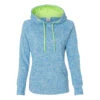 J. America Women's Electric Blue/Neon Green Cosmic Fleece Contrast Hooded Pullover Sweatshirt