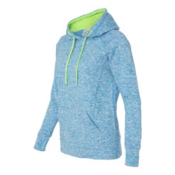 J. America Women's Electric Blue/Neon Green Cosmic Fleece Contrast Hooded Pullover Sweatshirt -Sportswear Shop 8616 Electric Blue Neon Green S