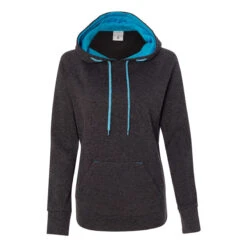 J. America Women's Onyx Fleck/Electric Blue Cosmic Fleece Contrast Hooded Pullover Sweatshirt