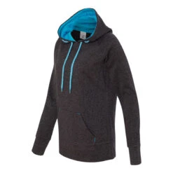 J. America Women's Onyx Fleck/Electric Blue Cosmic Fleece Contrast Hooded Pullover Sweatshirt -Sportswear Shop 8616 Onyx Fleck Electric Blue S