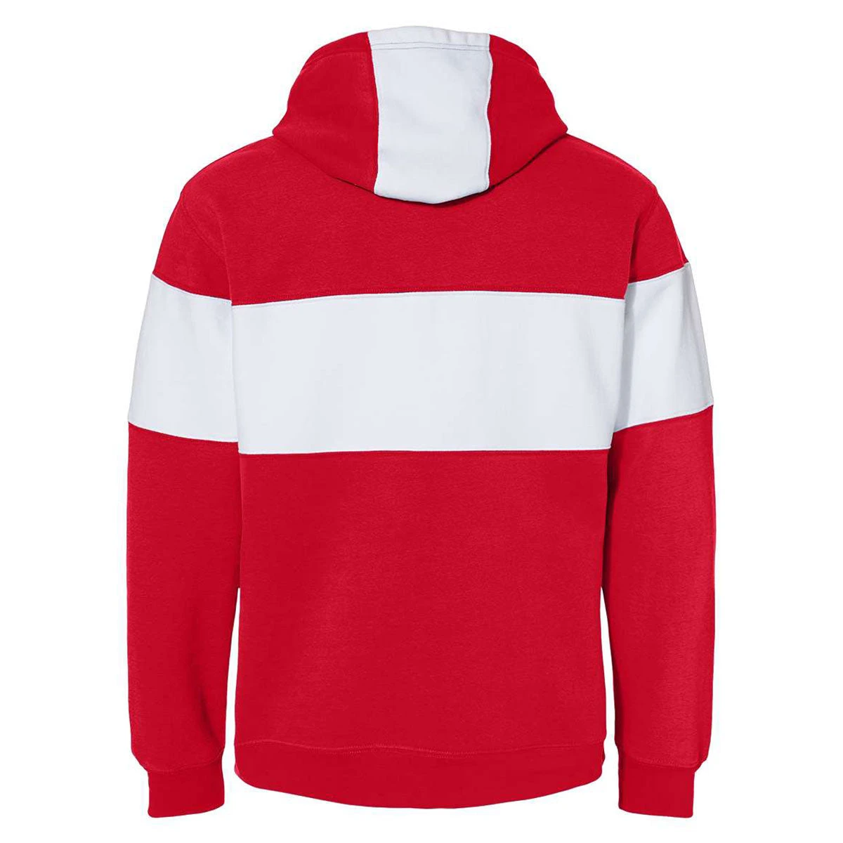 J. America Men's Red Varsity Fleece Colorblocked Hooded Sweatshirt 2 J. America Men's Red Varsity Fleece Colorblocked Hooded Sweatshirt - Image 2