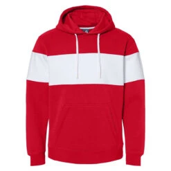 J. America Men's Red Varsity Fleece Colorblocked Hooded Sweatshirt