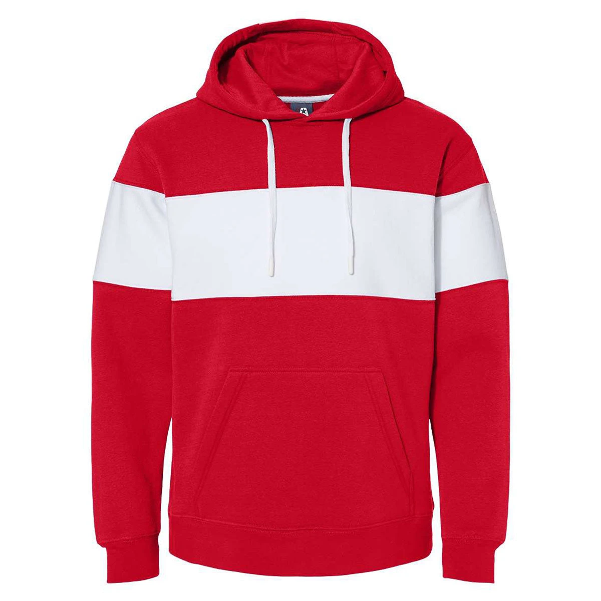 J. America Men's Red Varsity Fleece Colorblocked Hooded Sweatshirt 1 J. America Men's Red Varsity Fleece Colorblocked Hooded Sweatshirt
