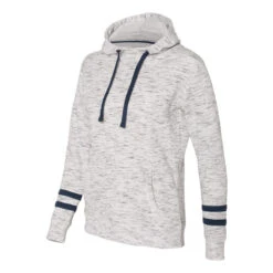 J. America Women's White/Navy Melange Fleece Striped Sleeve Hooded Pullover -Sportswear Shop 8674 White Navy S