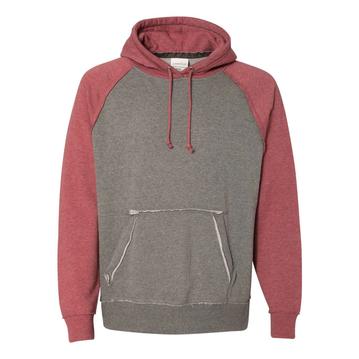 J. America Men's Smoke Heather/Simply Red Heather Vintage Heather Hooded Sweatshirt 1 J. America Men's Smoke Heather/Simply Red Heather Vintage Heather Hooded Sweatshirt