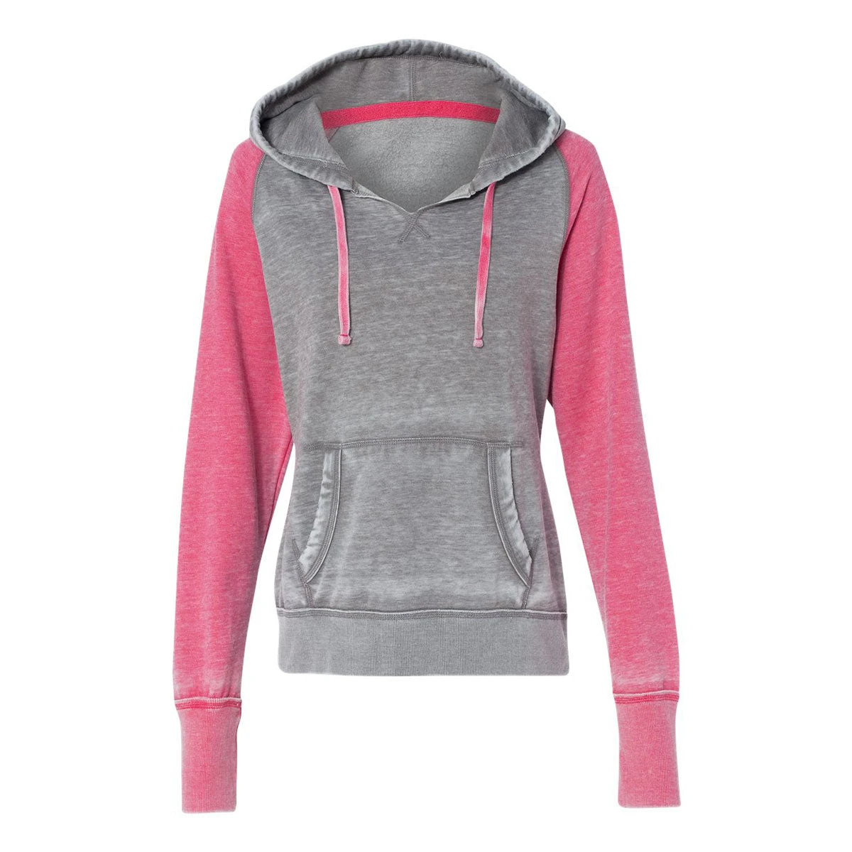 J. America Women's Cement/Wildberry Zen Fleece Raglan Hooded Sweatshirt 1 J. America Women's Cement/Wildberry Zen Fleece Raglan Hooded Sweatshirt