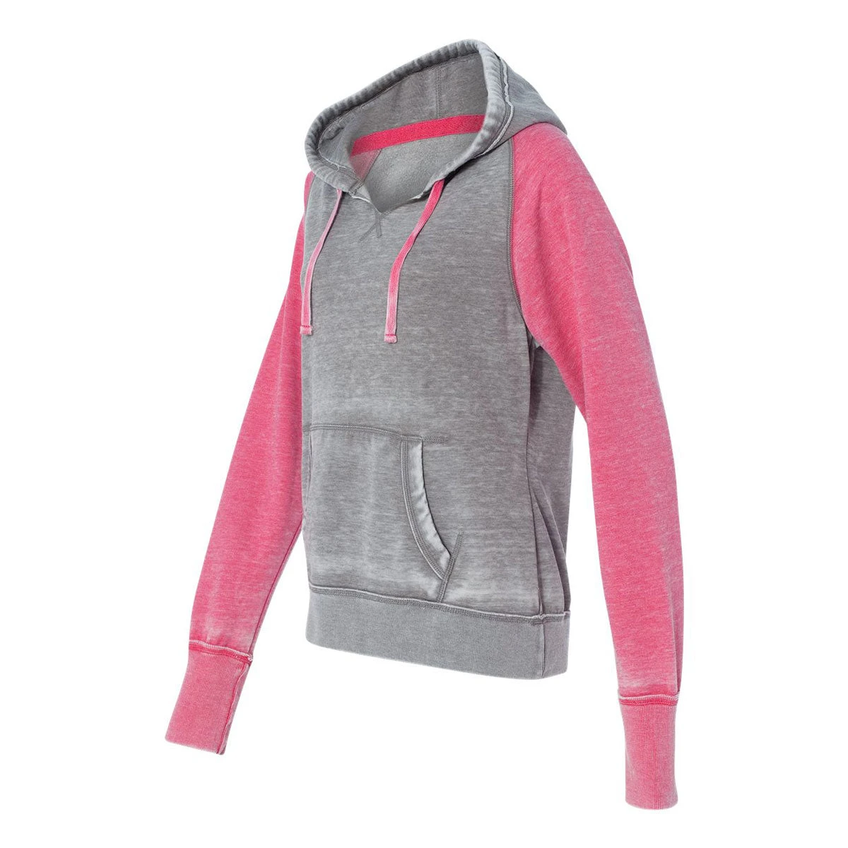 J. America Women's Cement/Wildberry Zen Fleece Raglan Hooded Sweatshirt 3 J. America Women's Cement/Wildberry Zen Fleece Raglan Hooded Sweatshirt - Image 3