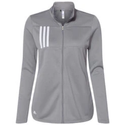 Adidas Women's Grey Three/White 3-Stripes Double Knit Full-Zip