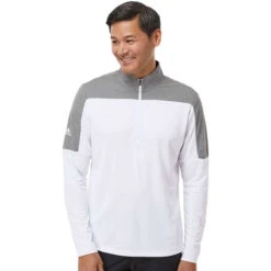 Adidas Men's White/Grey Three Melange Lightweight Quarter Zip Pullover -Sportswear Shop A552 White Grey Three Melange HTF
