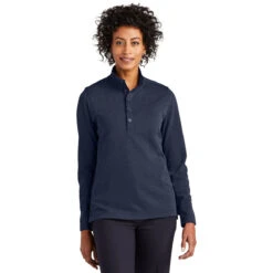 Brooks Brothers Women's Navy Blazer Heather Mid-Layer Stretch Half Zip -Sportswear Shop BB18203 NvBlazerHt HTF