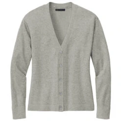 Brooks Brothers Women's Light Shadow Grey Heather Cotton Stretch Cardigan Sweater