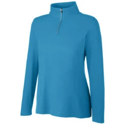 Core 365 Women's Electric Blue Fusion ChromaSoft Pique Quarter-Zip -Sportswear Shop CE405W 5N S