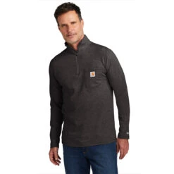 Carhartt Men's Carbon Heather Force 1/4-Zip Long Sleeve T-Shirt -Sportswear Shop CT104255 CarbonHthr HTF