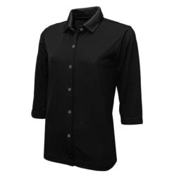 BAW Women's Black Full Button Cool Tek Polo