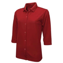 BAW Women's Red Full Button Cool Tek Polo