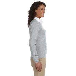 Devon & Jones Women's Grey Heather V-Neck Sweater -Sportswear Shop D475W Grey Heather HTS