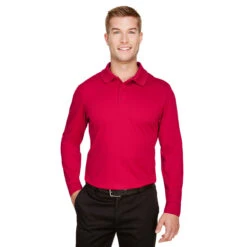 Devon & Jones Men's Red CrownLux Performance Plaited Long Sleeve Polo -Sportswear Shop DG20L Red HTF
