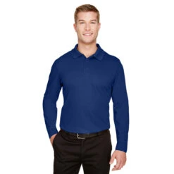 Devon & Jones Men's True Royal CrownLux Performance Plaited Long Sleeve Polo -Sportswear Shop DG20L True Royal HTF