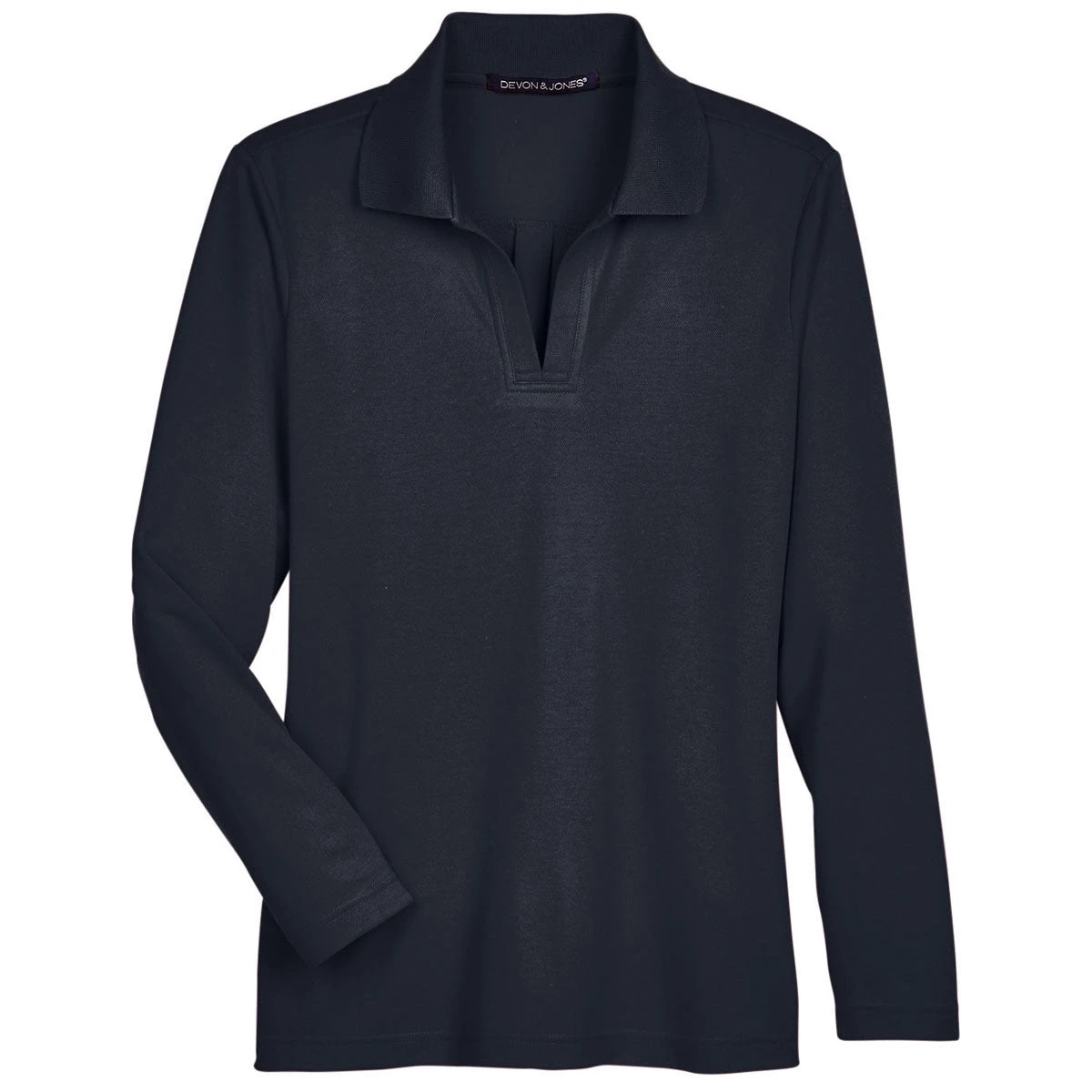 Devon & Jones Women's Black CrownLux Performance Plaited Long Sleeve Polo 1 Devon & Jones Women's Black CrownLux Performance Plaited Long Sleeve Polo