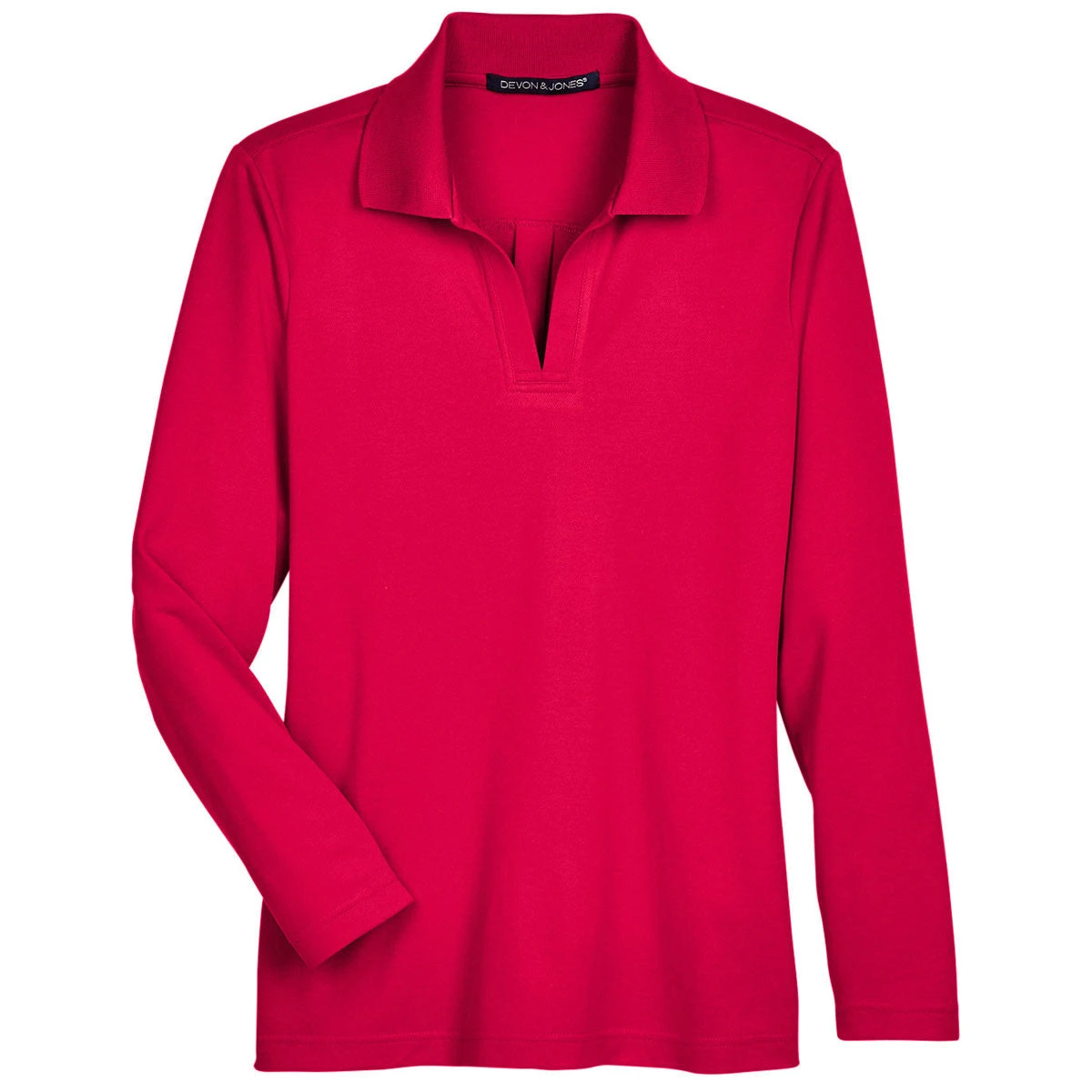 Devon & Jones Women's Red CrownLux Performance Plaited Long Sleeve Polo 1 Devon & Jones Women's Red CrownLux Performance Plaited Long Sleeve Polo