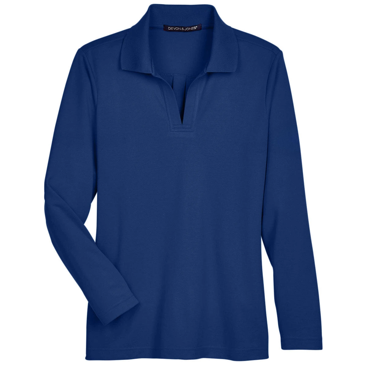 Devon & Jones Women's True Royal CrownLux Performance Plaited Long Sleeve Polo 1 Devon & Jones Women's True Royal CrownLux Performance Plaited Long Sleeve Polo