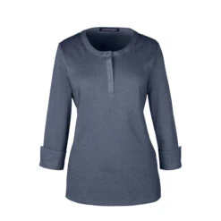 Devon & Jones Women's Navy Heather Central Cotton Blend Melange Knit Top