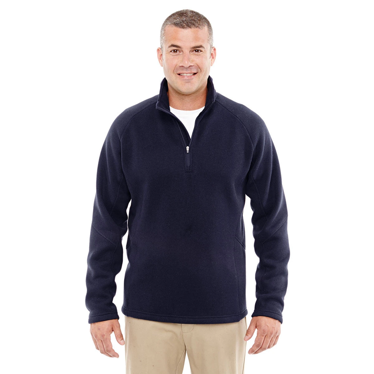 Devon & Jones Men's Navy Bristol Sweater Fleece Quarter-Zip 1 Devon & Jones Men's Navy Bristol Sweater Fleece Quarter-Zip