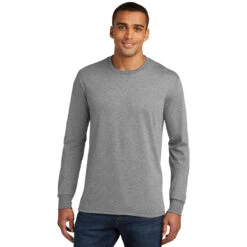 District Men's Grey Frost Perfect Tri Long Sleeve Crew Tee -Sportswear Shop DM132 Grey Frost HTF