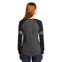 District Women's Heathered Charcoal/Black/Silver Game Long Sleeve V-Neck Tee -Sportswear Shop DM477 Heathered Charcoal Black Silver HTB
