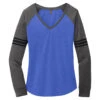 District Women's Heathered True Royal/Heathered Charcoal/Black Game Long Sleeve V-Neck Tee