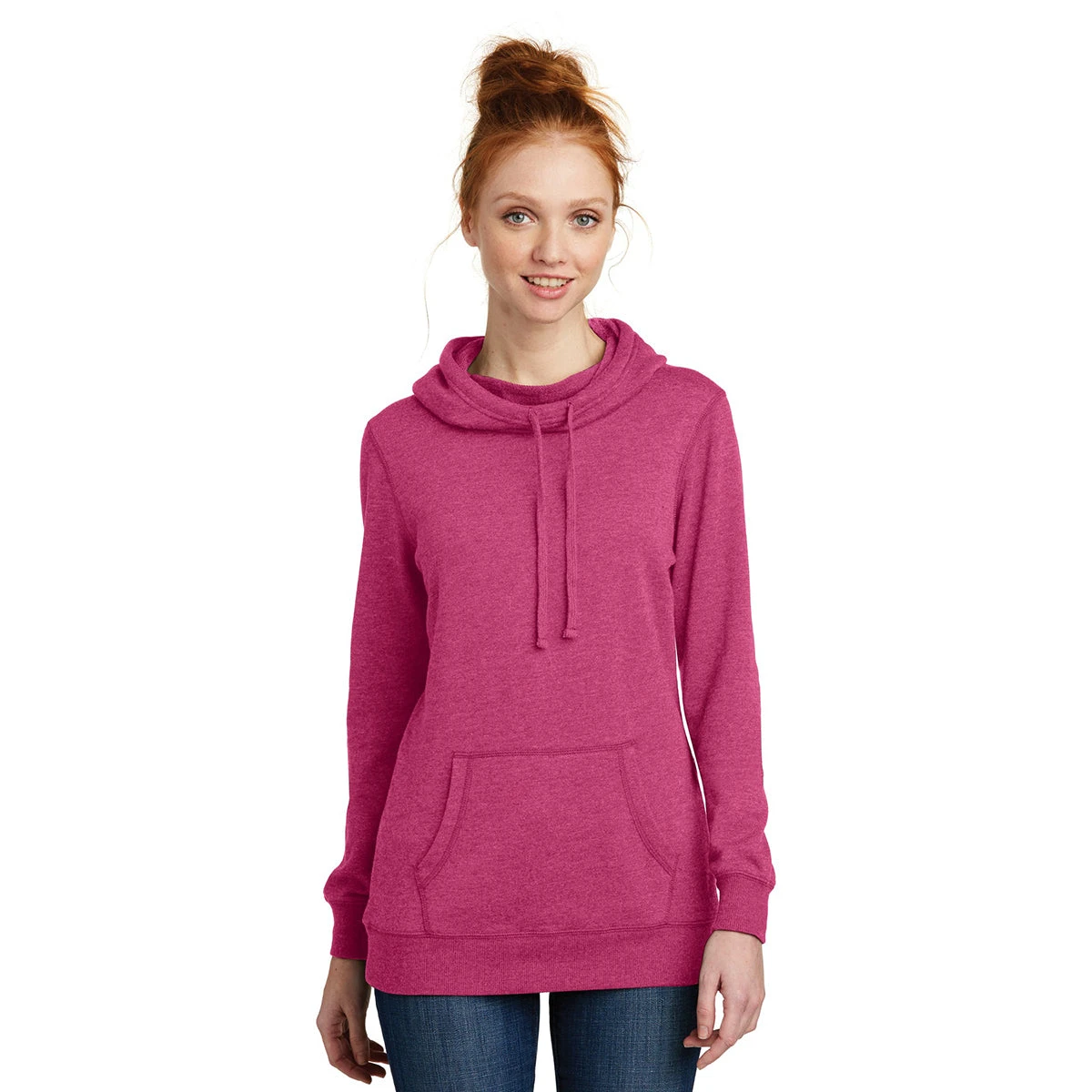 District Women's Heathered Pink Azalea Lightweight Fleece Hoodie 3 District Women's Heathered Pink Azalea Lightweight Fleece Hoodie - Image 3