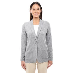 Devon & Jones Women's Grey Heather Perfect Fit Shawl Collar Cardigan